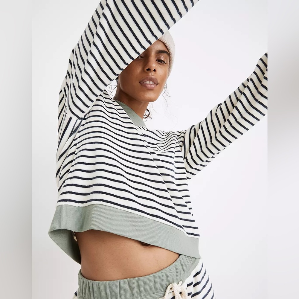 MADEWELL MWL Velour Crewneck Sweatshirt in Stripe